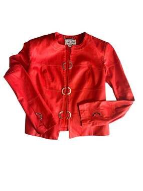 Joseph Ribkoff Red Metallic Faux Suede D-Ring Buckle Jacket Style 222900